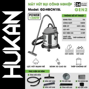 Máy Hút Bụi Công Nghiệp 15L Dùng Điện (GEN2) G2-HBCN15L