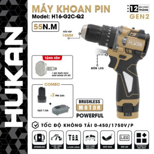 Máy khoan Pin 10mm ( Có khóa trục ) Gen 2 H16-G2C-Q2 Màu cafe