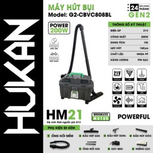 Máy Hút Bụi Công Nghiệp Dung Tích 10 Lít Gen2 HM21-G2- CBVC808BL Sạc Pin