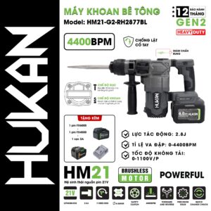 Máy Khoan- Đục Bê Tông Pin Hukan HM21-G2-RH2877BL
