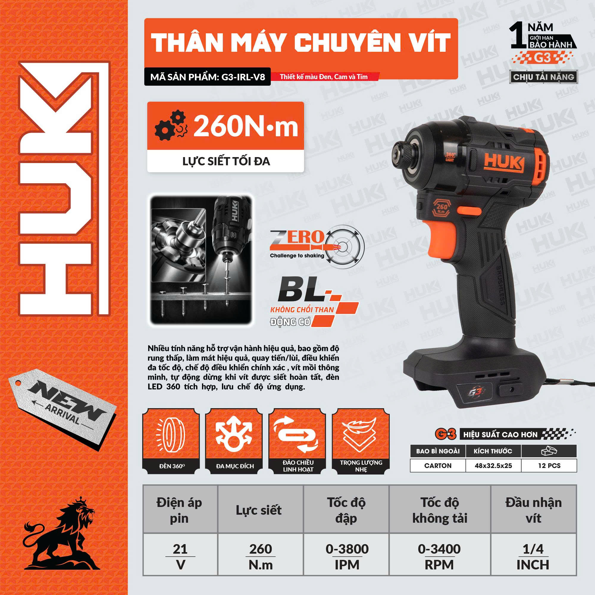 Thân Máy Chuyên Vít HUK G3-IRL-V8